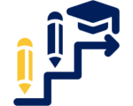 Pencils, stairs, and graduation cap icon.