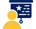 Person icon with presentation and star.