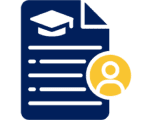 Document icon with graduation cap and profile.